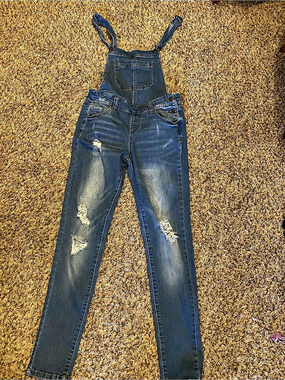 Wax Jean Basic Denim Distressed Overalls Blue Medium